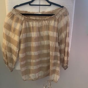 Loft size Medium tan/white tie dye off shoulder top